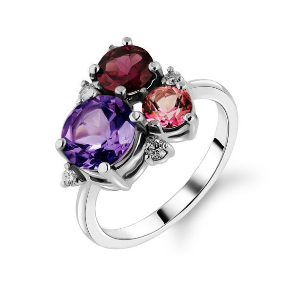 Каблучка з діамантами та кольоровим камінням