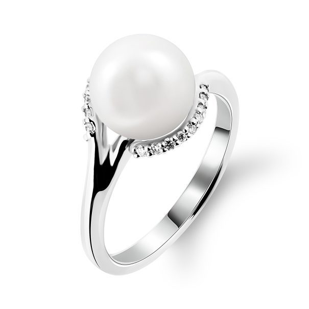 Каблучка з перлиною та діамантами