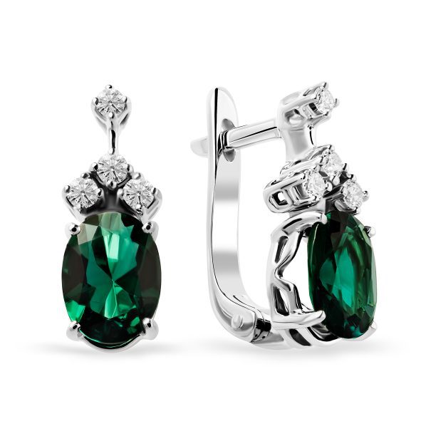 Сережки з діамантом та кольоровим камінням