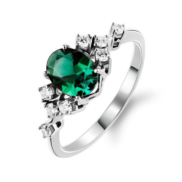 Каблучка з діамантами та кольоровим камінням